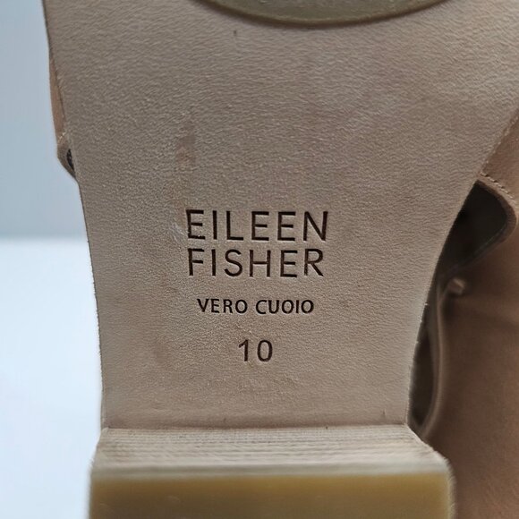 NEW Eileen Fisher Alfie Sandal Caged Peep Toe Heel Honey Tan Nubuck Size 10 - Picture 13 of 14